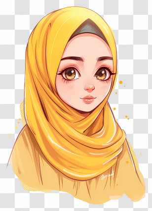 Hijab - Cute Cartoon Girl With Yellow Hijab Transparent PNG