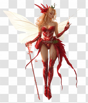 Christmas Fairy - Fairy In Red With Wings And Magic Wand Transparent PNG