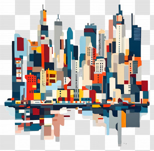 City Of Lights - Colorful Cityscape Art Transparent PNG