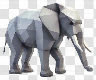 Isometric Elephant - Geometric Low-poly Elephant In Gray Transparent PNG