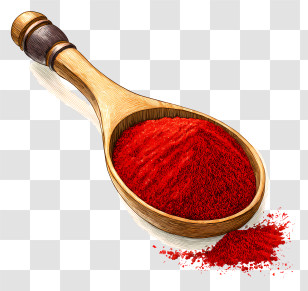 Chili Powder In Wooden Spoon - Red Spice Powder In Wooden Spoon Transparent PNG