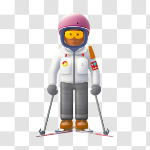 Skier Emoji - Cartoon Skier In Winter Gear Transparent PNG