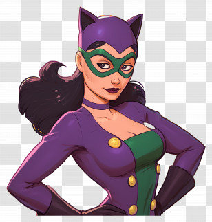 Catwoman - Masked Female Superhero In Purple Costume Transparent PNG