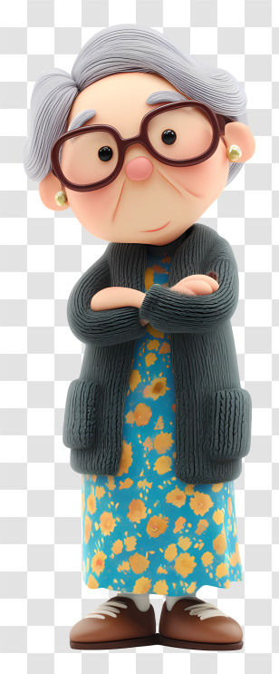 Cartoon Grandma - Elderly Woman With Glasses And Cardigan Transparent PNG