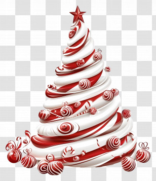 Christmas Tree - Christmas Tree With Red And White Holiday Decorations Transparent PNG