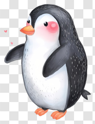 Pastel Valentine Penguin - Cute Penguin With Hearts Transparent PNG