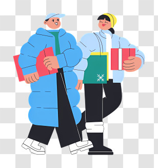 Cartoon Image - People With Gifts In Winter Clothes Transparent PNG