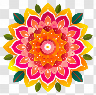 Pookalam - Colorful Floral Mandala In Symmetrical Pattern Transparent PNG