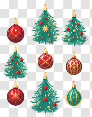 Christmas Trees - Christmas Tree Ornaments With Festive Decorations Transparent PNG