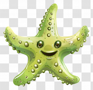 Cute Starfish - Green Smiling Cartoon Starfish Transparent PNG