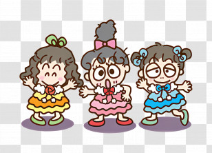 Rururugakuen - Three Playful Cartoon Girls In Colorful Dresses Transparent PNG