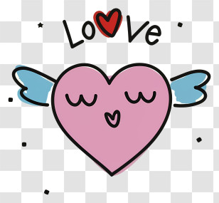 Pink Heart - Pink Heart With Wings Doodle For Love Concept Transparent PNG