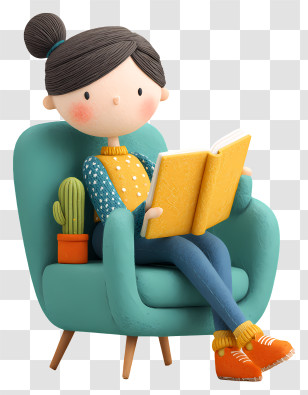 Girl Reading Book At Home - Girl Reading Book In Cartoon Style Transparent PNG