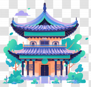 Chinese Building - Beautiful Illustration Of Asian Temple With Trees Transparent PNG