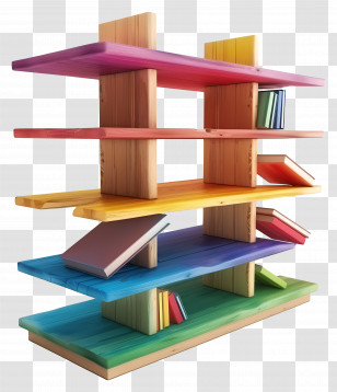 Wooden Bookshelf - Colorful Wooden Bookshelf Design Transparent PNG