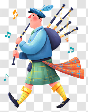 Scottish Bagpiper - Tartan Bagpiper Marching With Feathers Transparent PNG