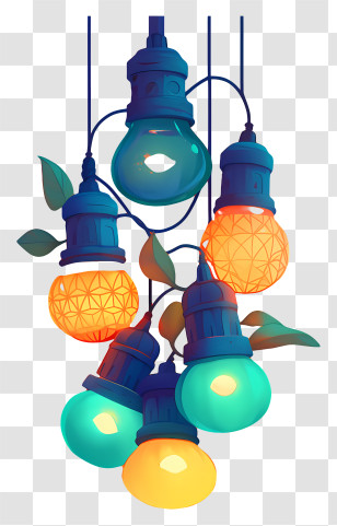 String Light - Teal-orange Pendant Bulb Cluster Transparent PNG