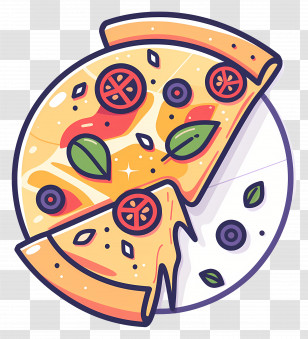Pizza - Cheese Pizza Slice With Toppings In Cartoon Style Transparent PNG