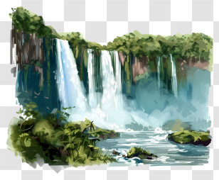Iguazu Falls - Scenic Waterfall Illustration Surrounded By Lush Greenery Transparent PNG