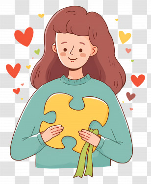 Woman Holding Puzzle Piece - Girl Holding Puzzle Piece With Hearts Transparent PNG