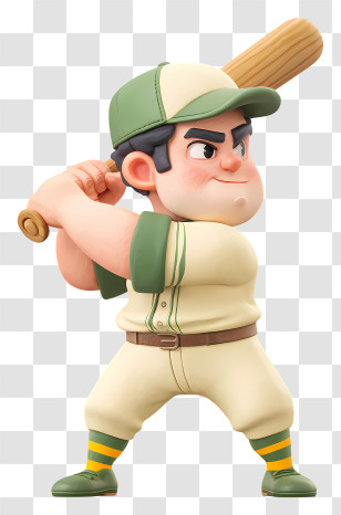 Baseball Player Holding Wooden Bat - Cartoon Baseball Batter Transparent PNG