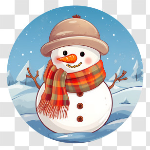 Snowman - Snowman With Hat And Scarf In Winter Scene Transparent PNG