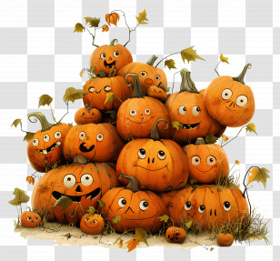 Pumpkin Patch - Funny Carved Pumpkins For Halloween Transparent PNG