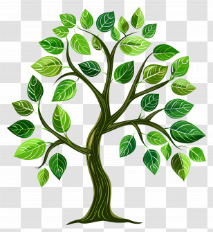 Green Tree - Illustrated Green Tree With Lush Leaves Transparent PNG