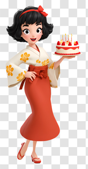 Anime Birthday - 3D Girl Holding A Cake In Traditional Outfit Transparent PNG