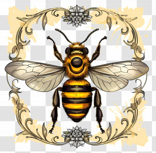 Bee - Beautiful Bee With Ornate Frame Transparent PNG