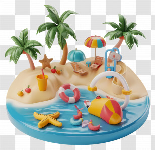 Summer - Miniature Tropical Beach Scene With Palm Trees Transparent PNG