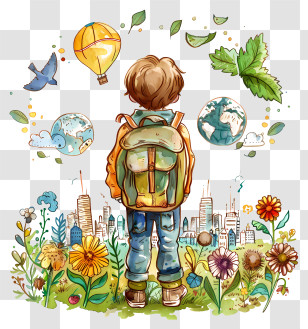 School Child - Boy With Backpack Exploring Nature And City Transparent PNG