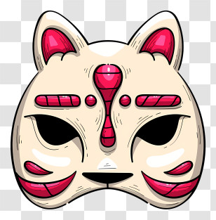 Cat Mask - Fox Mask With Red And White Design Transparent PNG