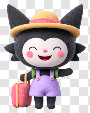 Kuromi In Summer Vacation - Traveling Black Cat With Suitcase Transparent PNG