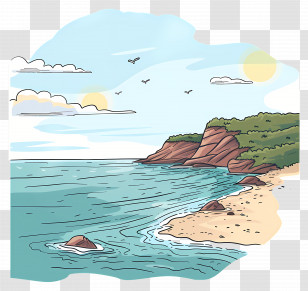 Ocean Landscape - Coastal Beach Landscape With Clear Waters Transparent PNG