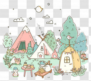 Summer Camp - Cute Camping Scene With Tents And Nature Transparent PNG