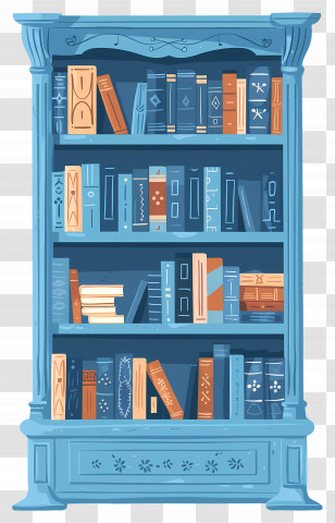 Bookshelf - Bookshelf With Blue Design And Packed Books Transparent PNG