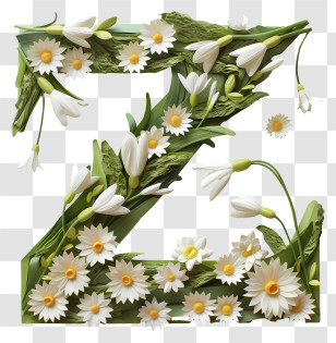 Floral Letter Z - Floral Letter Z With White Flowers Transparent PNG