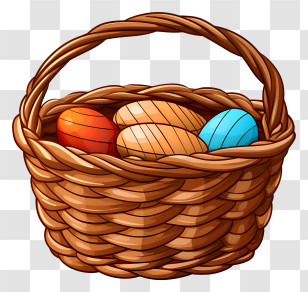 Woven Wicker Basket - Woven Basket With Colorful Easter Eggs Transparent PNG