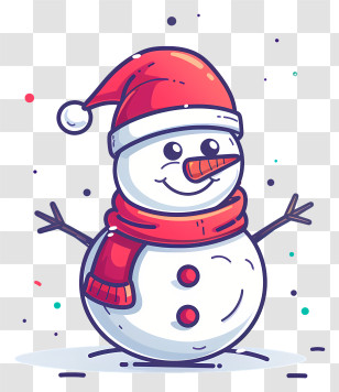 Snowman - Cartoon Snowman With A Red Hat And Scarf Transparent PNG