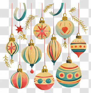 Vintage Christmas Ornaments - Colorful Christmas Tree Ornaments Transparent PNG
