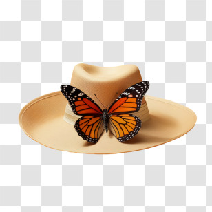Summer Hat - Fashionable Hat With Monarch Butterfly Illustration Transparent PNG