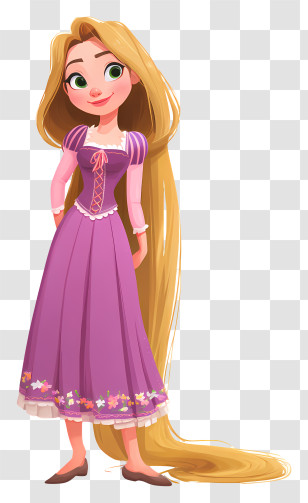 Disney Rapunzel - Girl With Long Hair In Purple Dress Transparent PNG