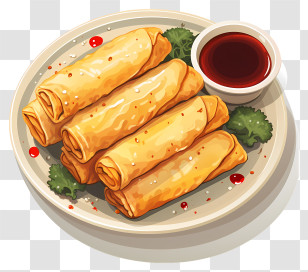 Flat Spring Rolls - Fried Spring Rolls With Dipping Sauce Transparent PNG