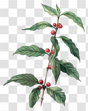 Watercolor Coffee Plant - Coffee Plant Branch With Red Berries Transparent PNG