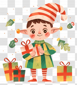 Christmas Elf - Christmas Elf Holding Gifts In A Festive Scene Transparent PNG