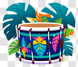 Drum - Colorful Drum With Tropical Leaves Transparent PNG