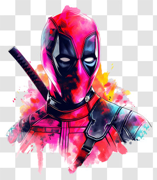 Deadpool - Red Masked Hero In Watercolor Art Transparent PNG