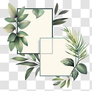 Photo Collage - Minimal Design Frames With Green Leaves Transparent PNG