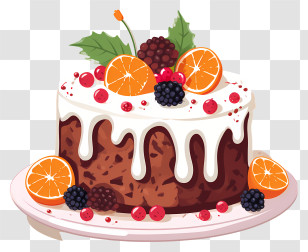 Cake - Festive Christmas Cake With Fruits And Icing Transparent PNG